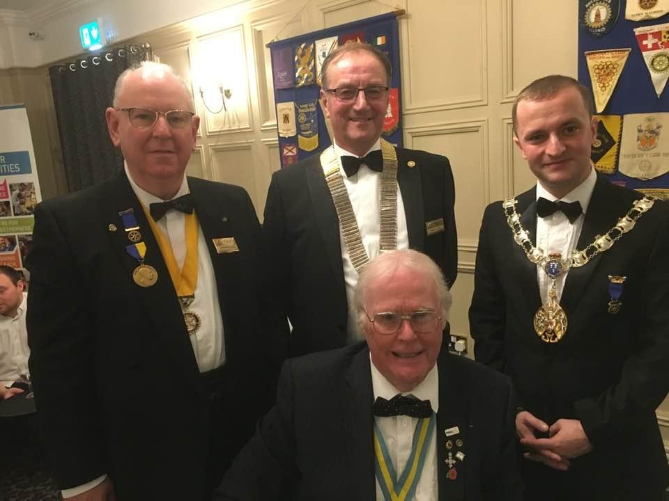 District Governor elect backed by the vice President, President and Mayor of Trafford (from left to right)