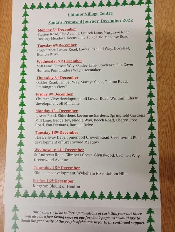 Chinnor Santa timetable