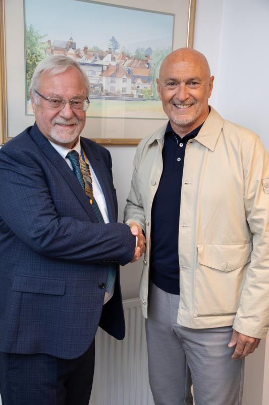 Simon Milton with Dunmow Rotary Club President Barry Clark