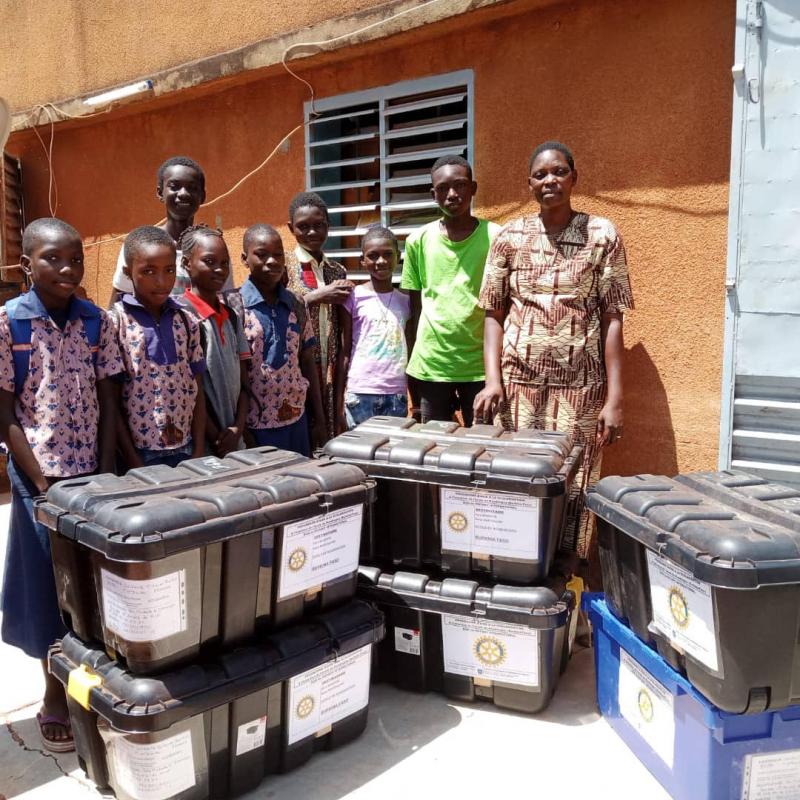 Students in Burkina Faso receiving Literacy in a Box materials