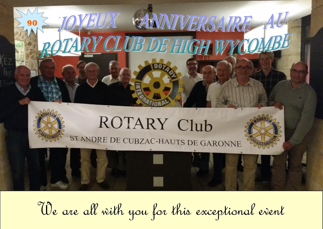 Happy 90th Birthday from Le Rotary club de St André de Cubzac
