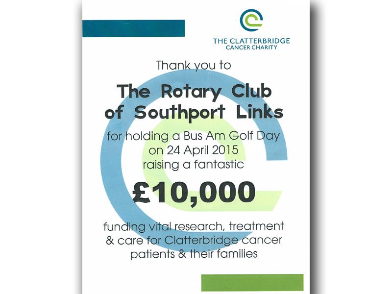 2015 Bus Am Golf Silver Jubliee - Certificate of Thanks for Clatterbridge