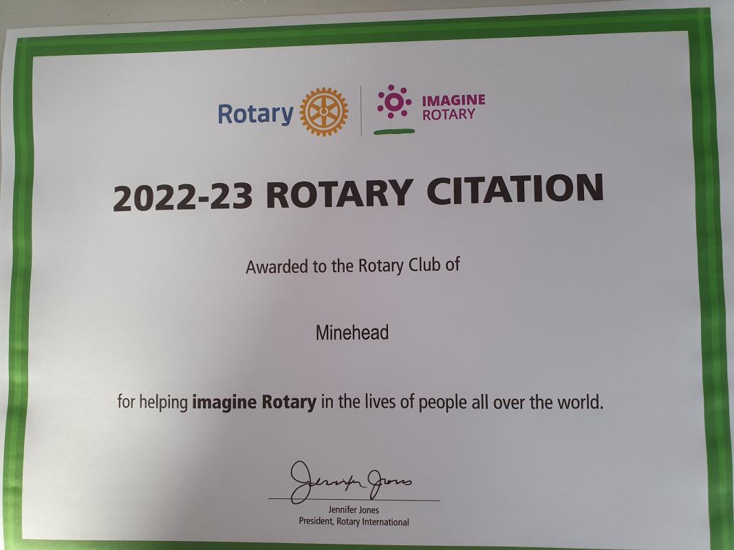 Rotary Citation Certificate.