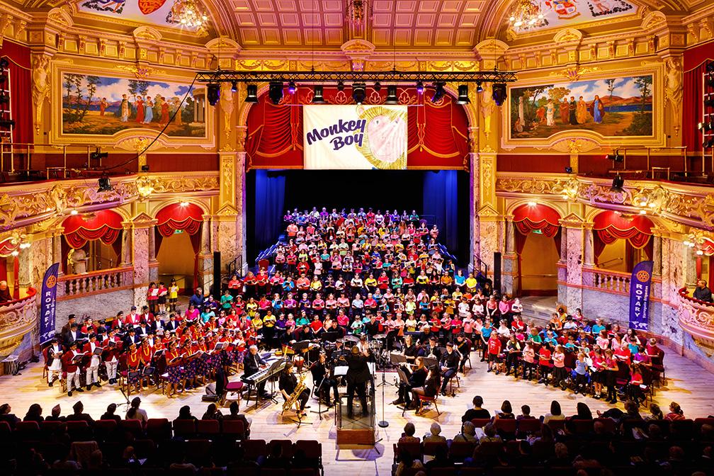 Local school children and visitors from Nepal taking part in our last Kids Aloud concert in 2019.