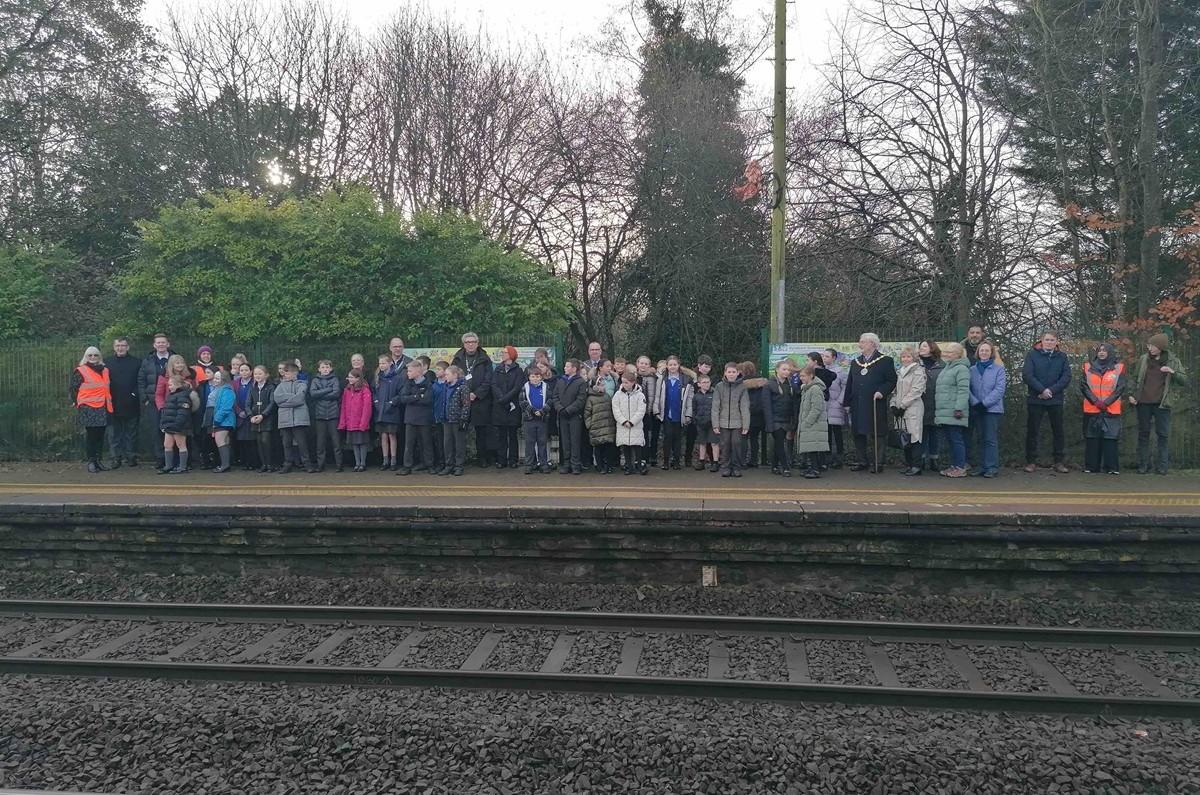 Celebrations at Church & Oswaldtwistle Railway Station with guests, Rotakids, pupils and the artwork