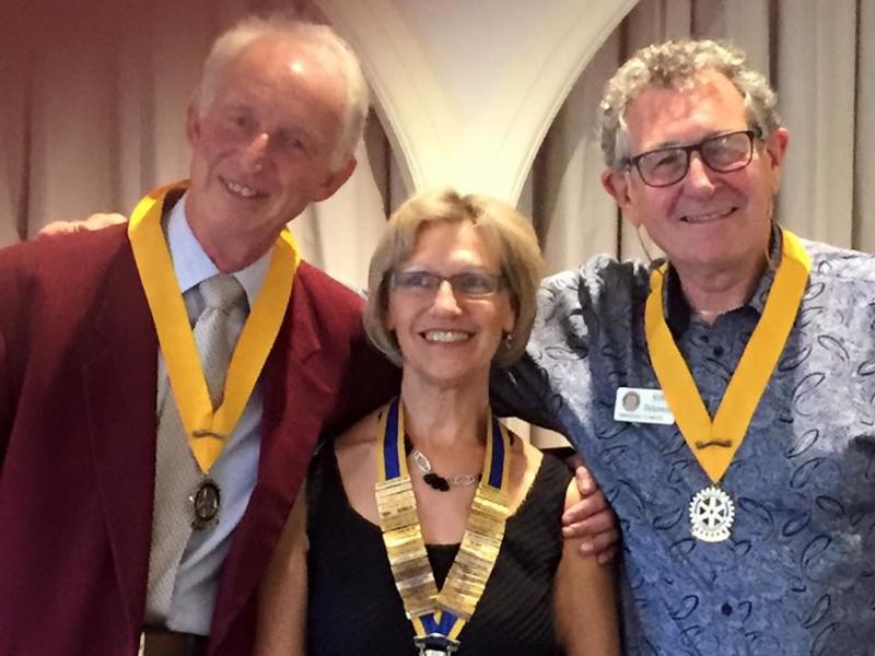 The new team took over at our meeting on on 7th July! President Helen West, President Elect Hugh Baker, and President Nominee Ron Dickerson 