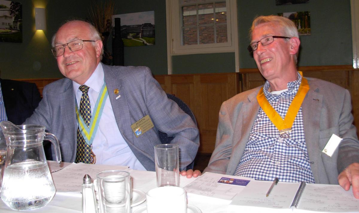 Letchworth Howard President-Elect Tony Silver (right) and John Hammond, Assistant Governor, sharing a joke at the Assembly