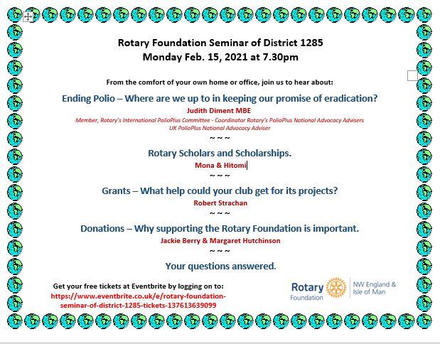 Flyer for District Rotary Foundation Seminar 