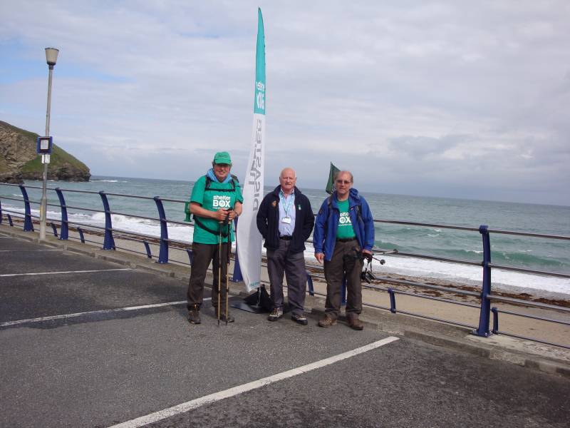 Tim and John with Roger Jeff from Shelterbox at the start of day 10a