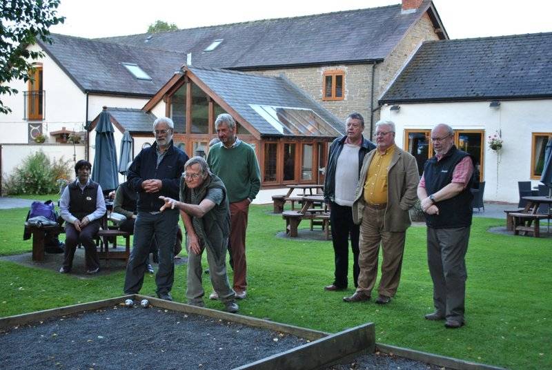 Boules and Barbie - Dorothy, Clive, David, Ian, Kevin and Norman watching Steve in action