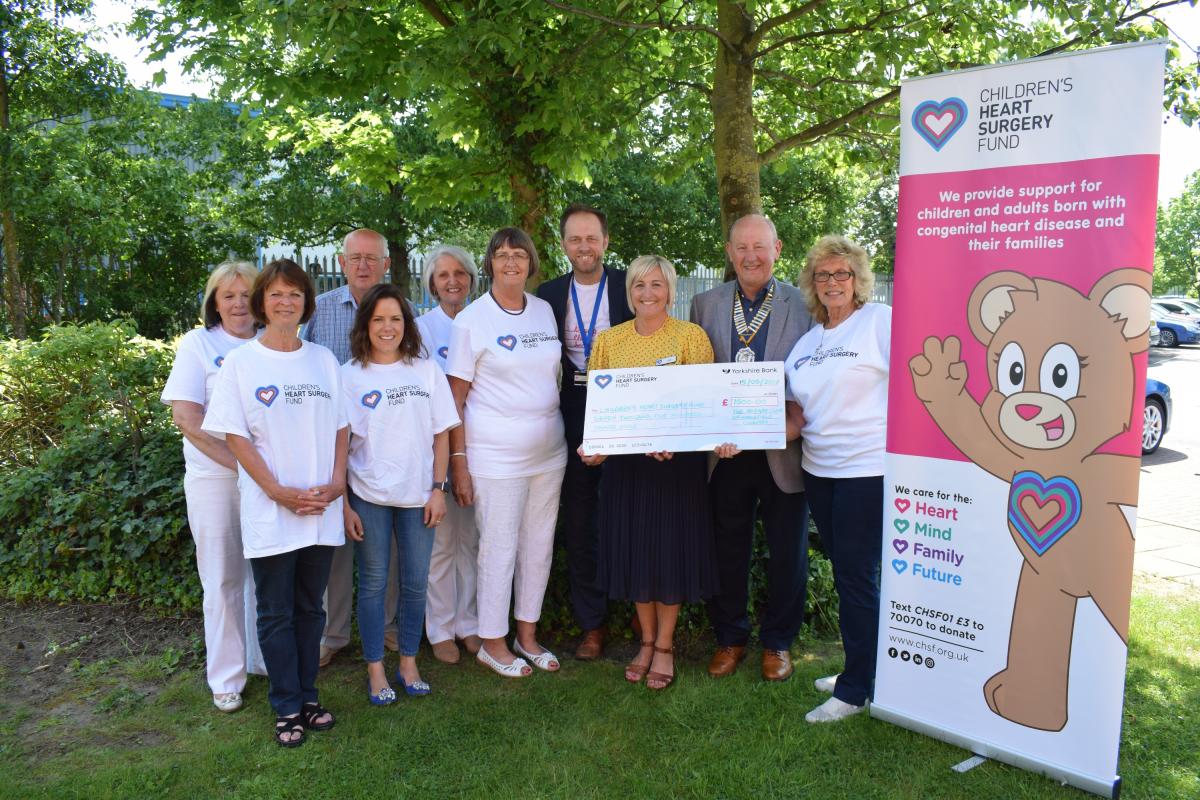 THEY DID IT!!!! Children’s Heart Surgery Fund - Cheque presentation with some of the people who worked so hard to raise the money:- L to R – Judith Evans, Jill Brookling, Neil Dodgson, Charlotte Woods, Rosemary Pugh, Elaine Dodgson, Andy McNally, Lisa Williams, Dick Wood, Maggie Ablitt