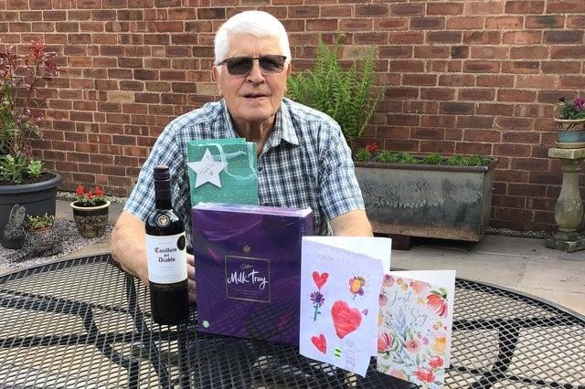 Danny with thank you gifts and cards from Mapplewells school