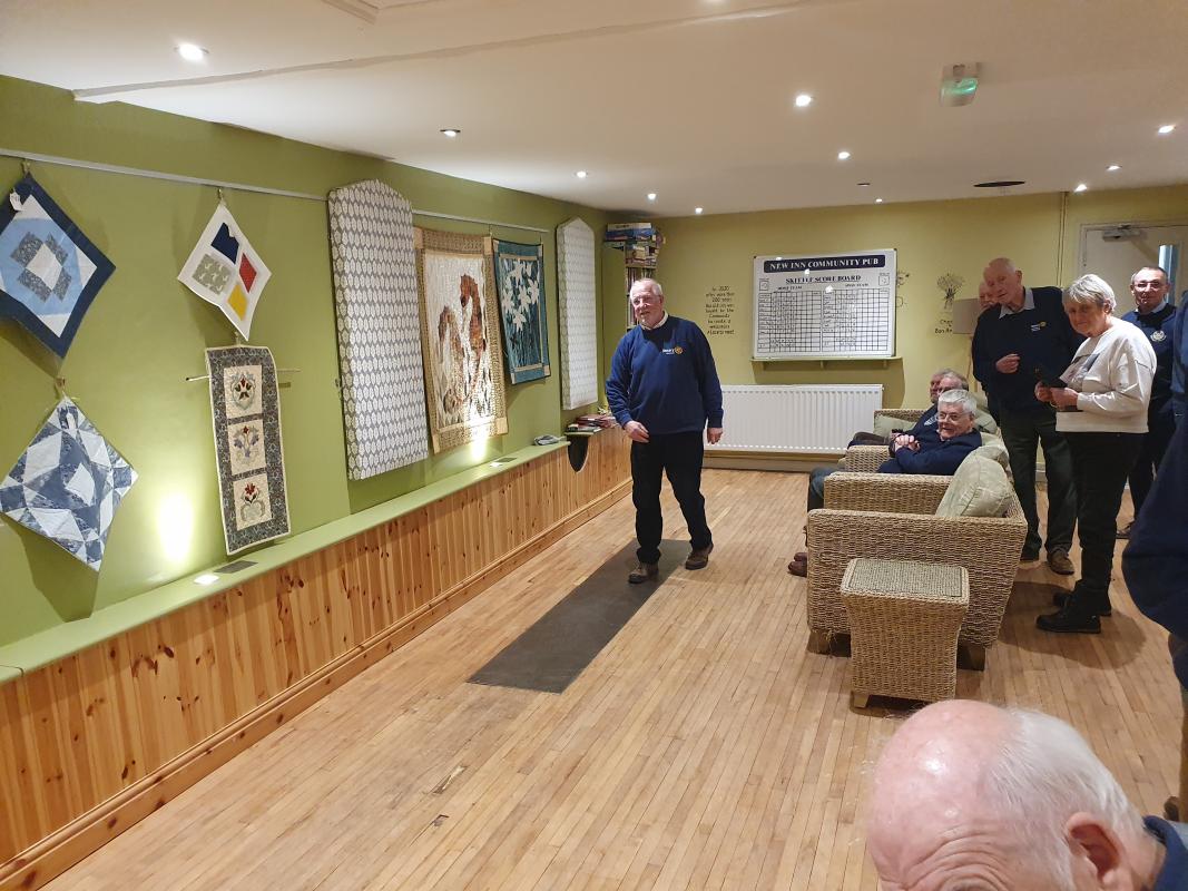 Rotarian David Yates from Minehead watches his ball fly down the skittle alley