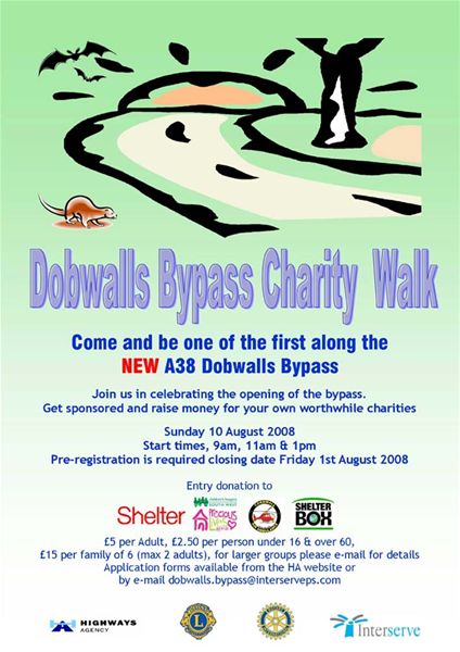 Dobwalls By-pass Charity Walk -  The Event - organised by the Rotary Club of Liskeard & Looe, Liskeard Lions Club and Interserve.