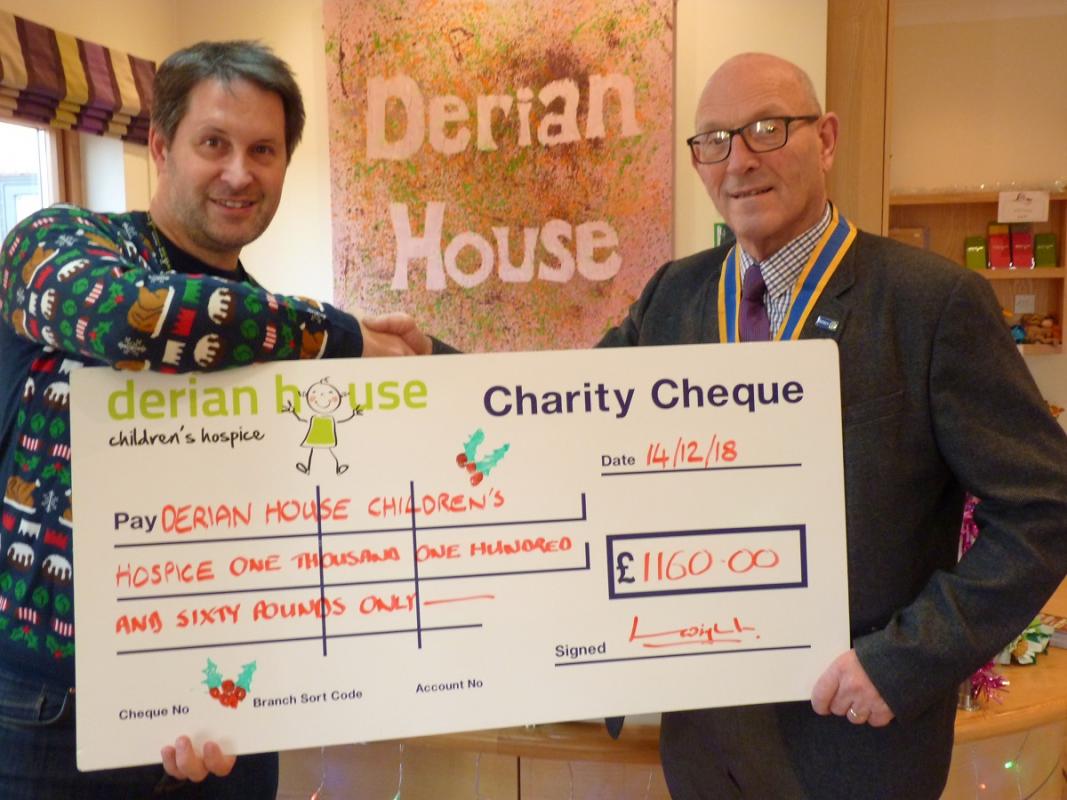 President John Wright presenting a cheque to Derian House 