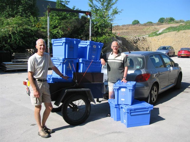 Disaster Aid Effort - Rotary Club of Buxton - Eric & Lyn deliver filled Aquaboxes to RC Wirksworth