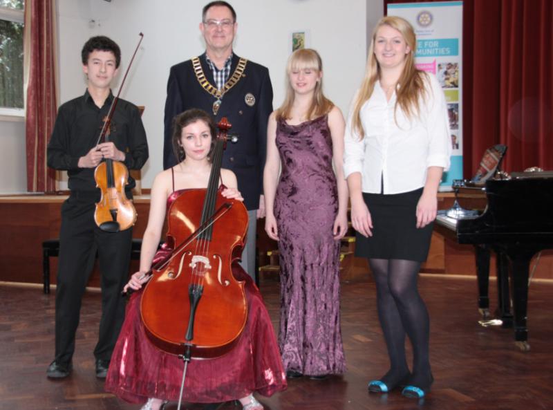 Mar 2013 Regional Finals of Rotary Young Musician of the Year - District 1080 competitors - Alexander (sponsored by Cambridge South), Olivia, Molly (both High Suffolk), Isobel(Cambridge South)represented the District at the Regional Finals.