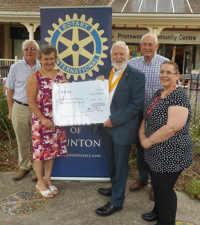 A cheque for £350 was presented to Mrs Lesley Thomas, manager of the North Taunton Community Centre 