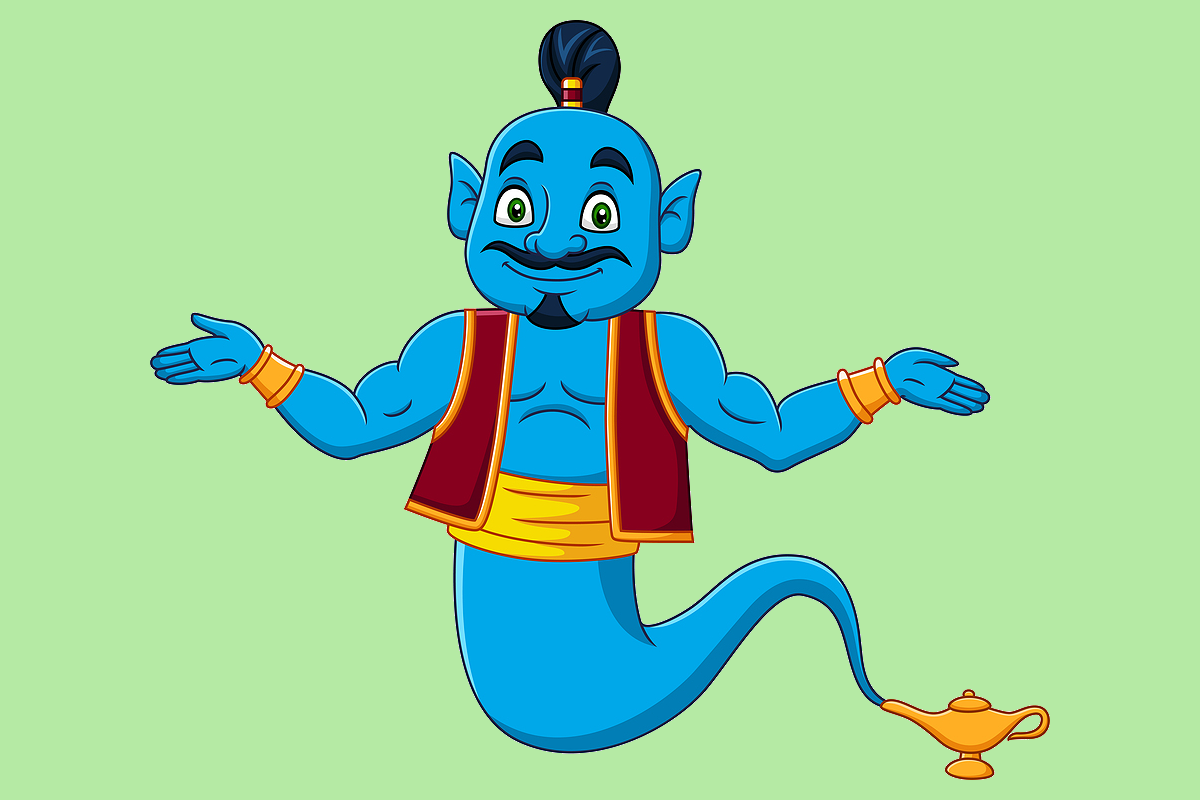 A computer image of a blue genie