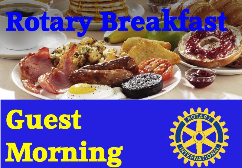 Breakfast shot with Rotary Breakfast Guest Morning & logo