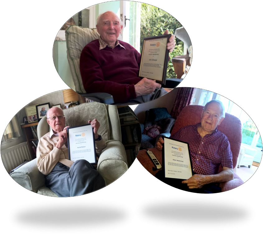 John Gillespie, Harold Robson and Peter Masterman with their Honorary Member certificates
