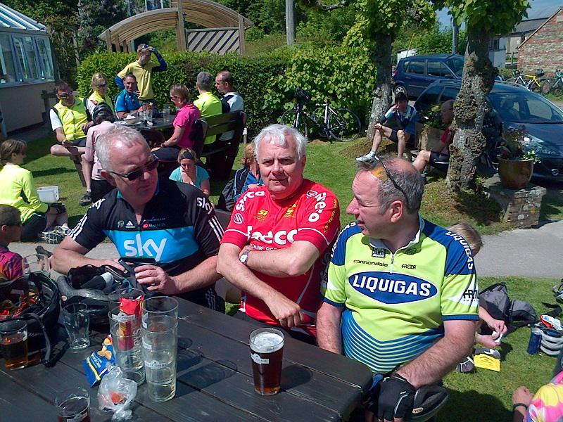 Cycle Challenge June 2013 - Riders relax and re-hydrate at the half-way stage at the Horse and Groom, East Woodlands