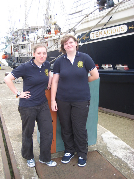 Davida Santos and Stephanie Peek on the quayside at Southampton