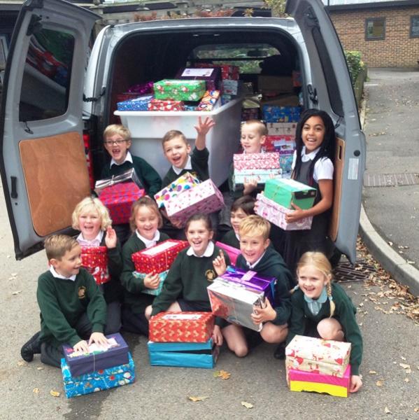 Whiteley School Shoe Boxes loaded to start there journey