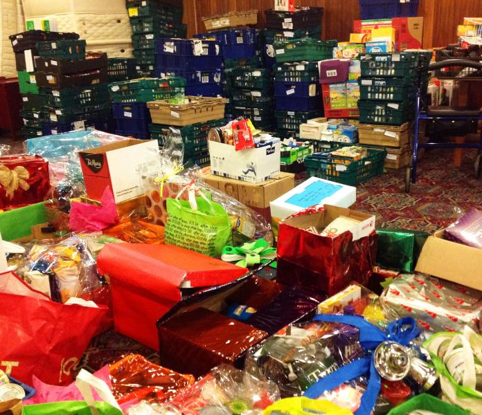 Xmas Hamper Appeal - The mountain of finished hampers before first deliveries have been made