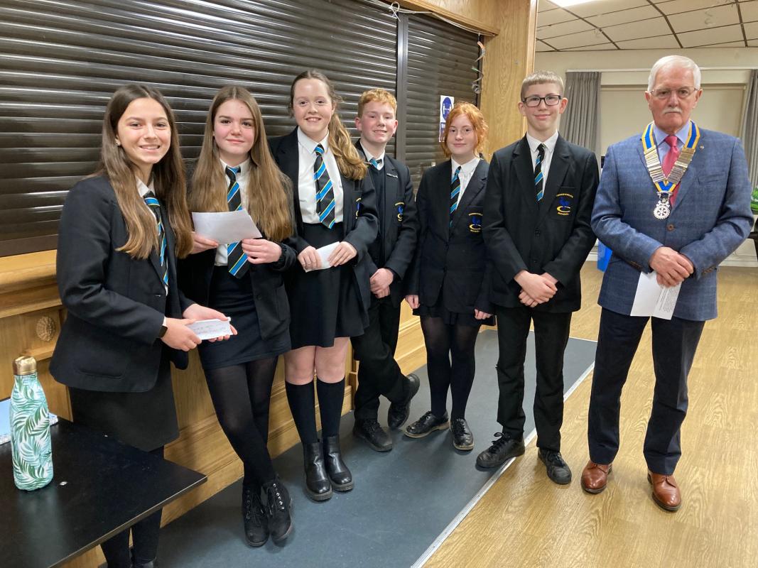 Youth Speaks Competition 2023 - Croesyceiliog School Pupils with President Stuart Telling 