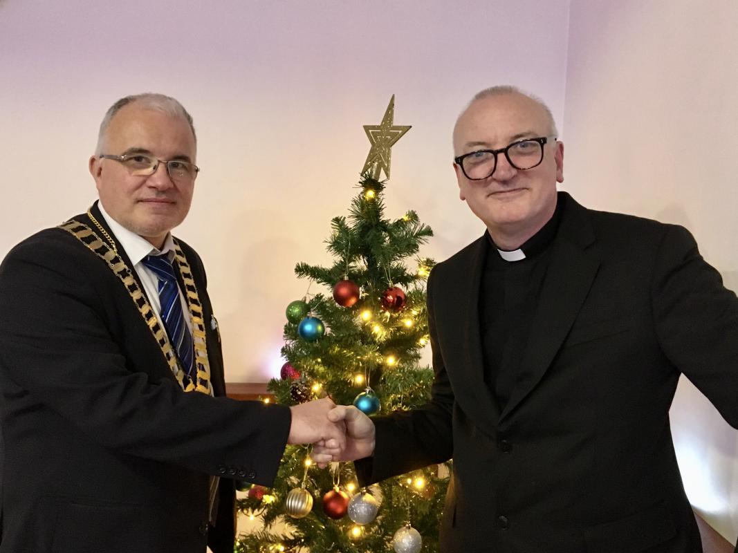 President Kenny Finnie with Father Paul Morton