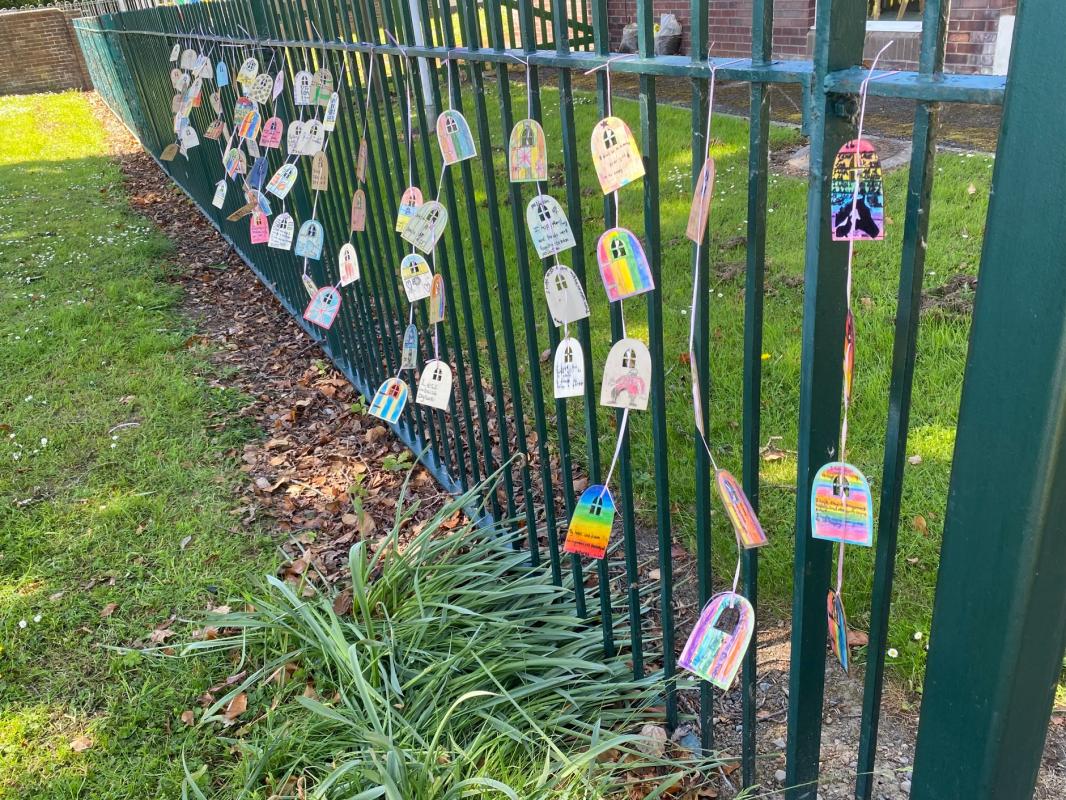 Doors on the railings of Presteigne Primary School