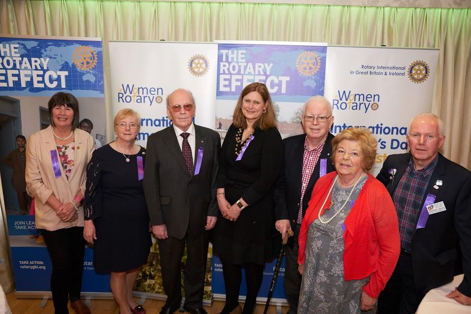 From left to right : Elaine O'Brien; District Governor Olive Geddes; Bob McKinnon; Sarah Brown; David Arnott; Lindsay Craig; Vennetta Evans