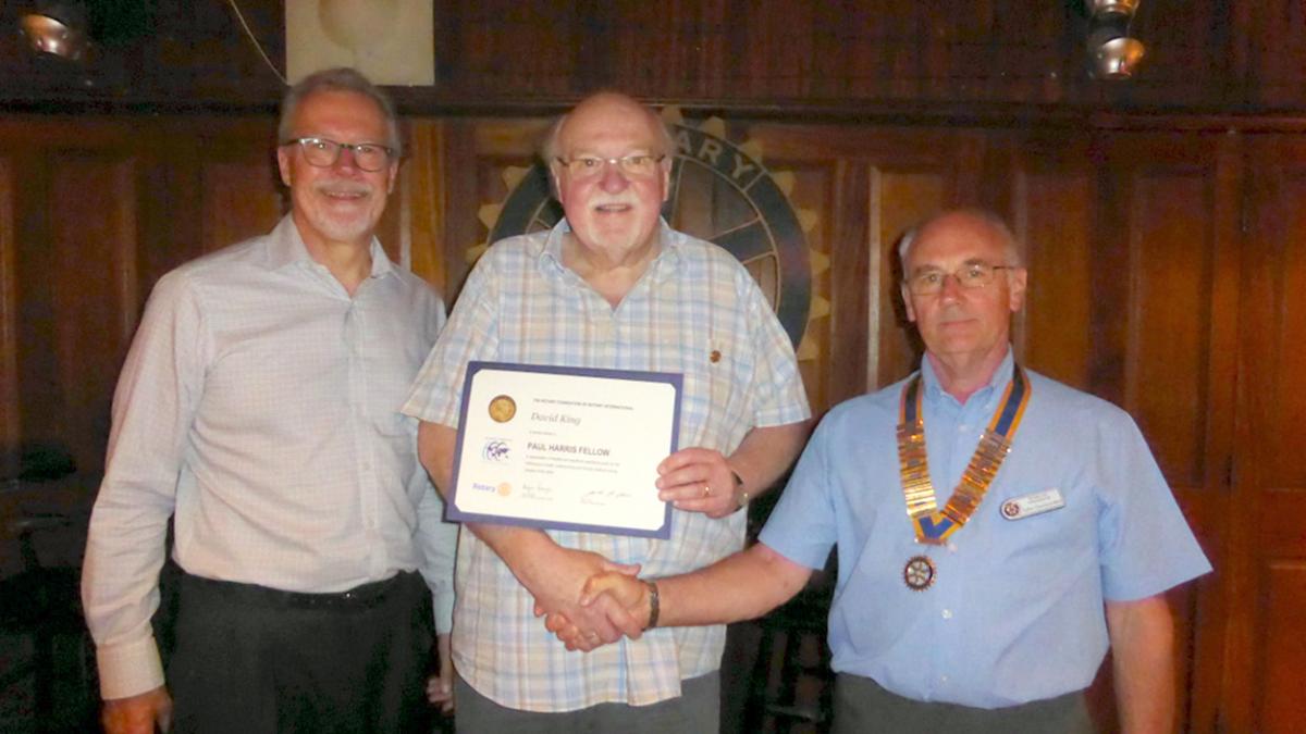 New club president John Quickenden with David and immediate past president Alan Rice-Smith.