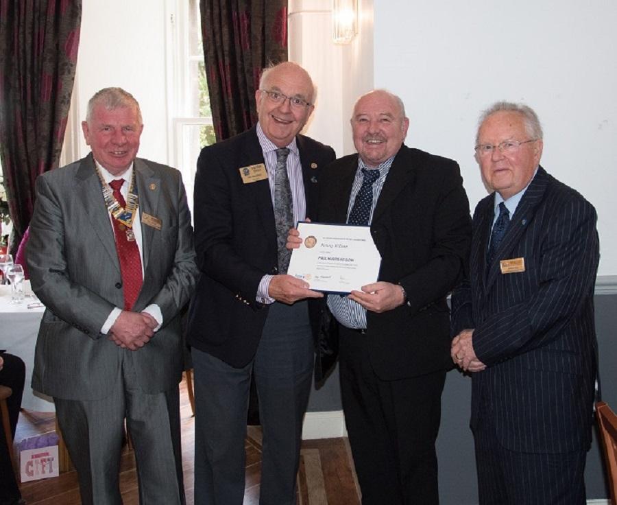 Visit by RIBI President Peter Davey - Kenny Wilson receives the Paul Harris Award from RIBI President, Peter Davey