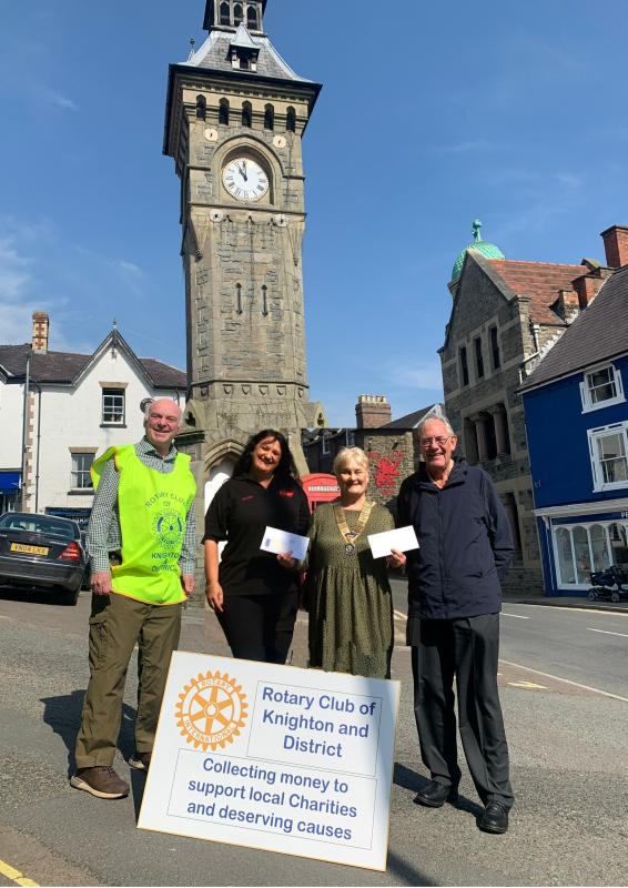 Presentation to Air Ambulances by the clock tower in Knighton