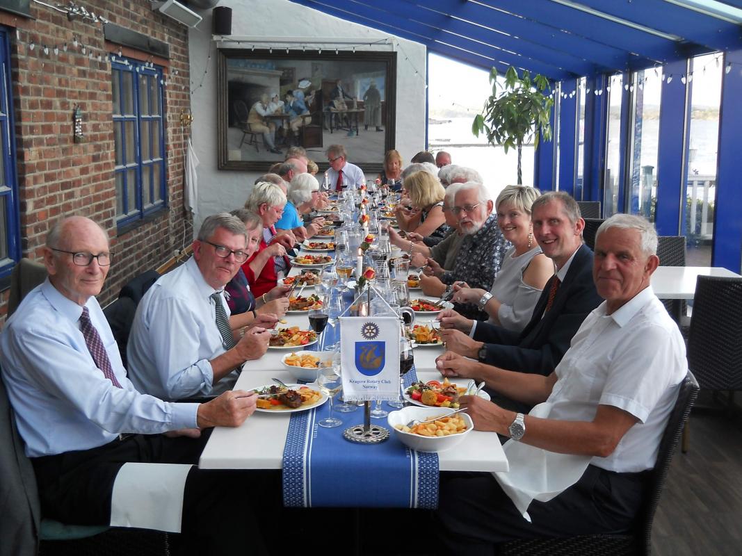 Kragero & Dunmow Rotary Club members enjoying a meal together on the visit to Kragero, Norway.