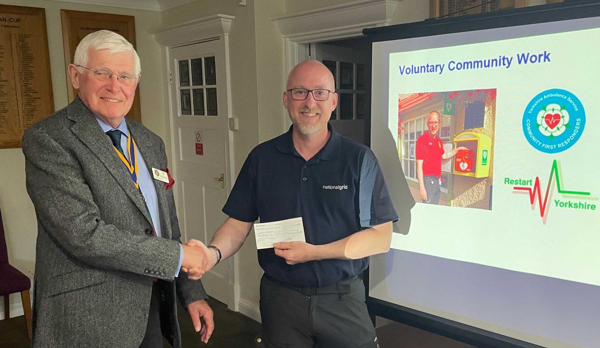 Rotary President Jim Moorhouse was pleased to present a cheque for £50 to Matti towards Restart Yorkshire’s ongoing costs.