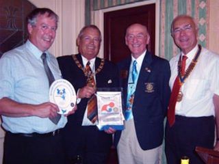 2008-09 Presidential Handover - IPP Jim Swift, Mayor Robin Baldry, DG Ken Boylett, 2008-09 Club President Ian Saunders