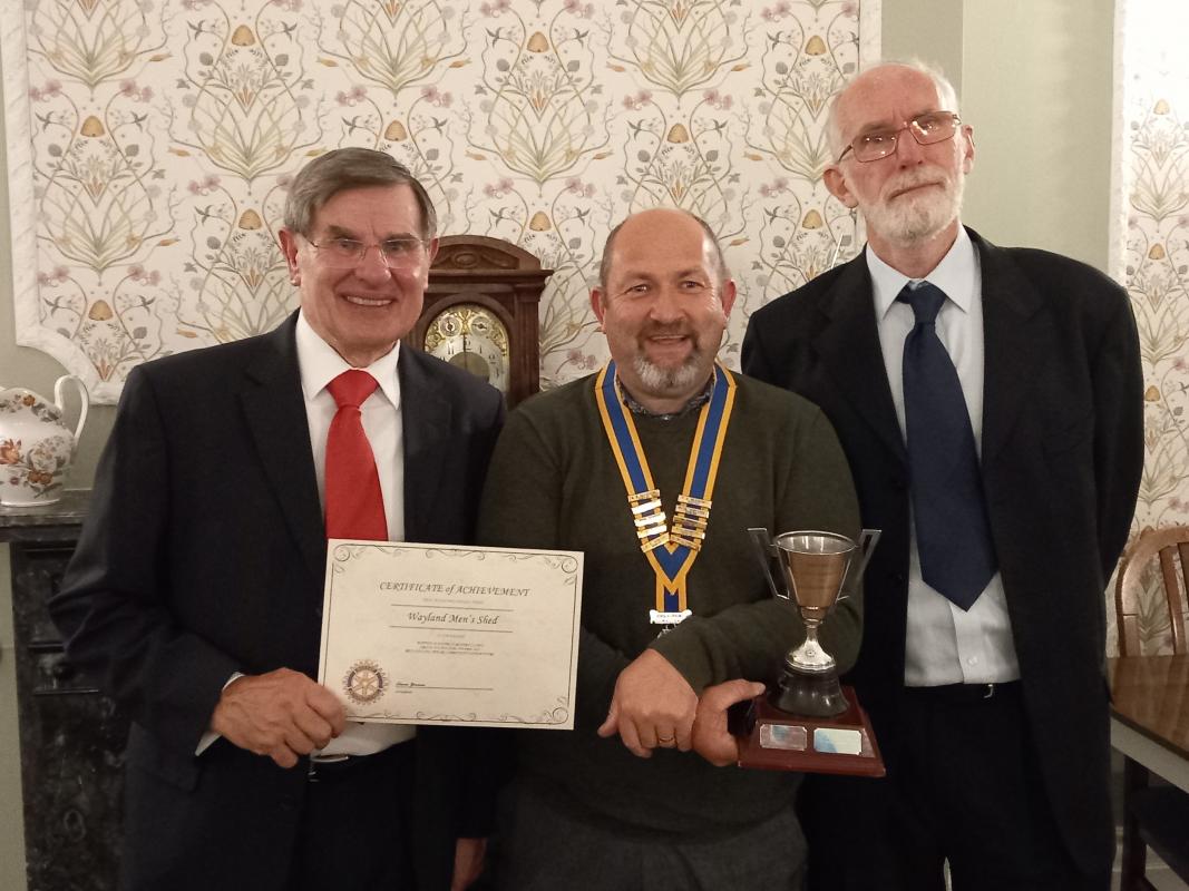 President Shaun Yeoman presents Community Award to Malcolm Trayhorn and John Chamberlin of Wayland Men's Shed