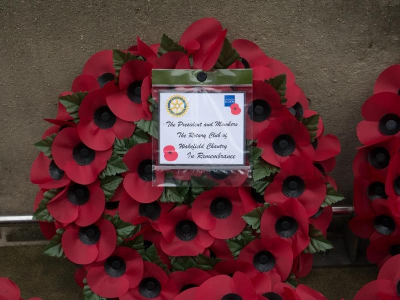 Remembrance Sunday 2015 - Rotary wreath at the Wakefield Cenotaph 8 November 2015.