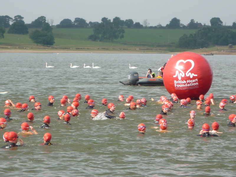 Swimmers in the water at the start of the swim