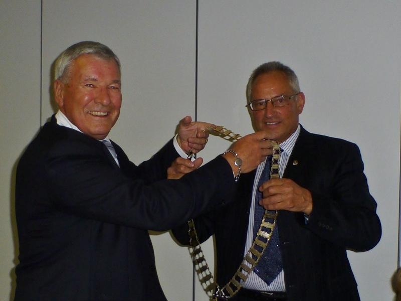 24th June 2015 - Club Handover Dinner - President Robert Dickie passes on the chain of office to incoming President Bill Crombie