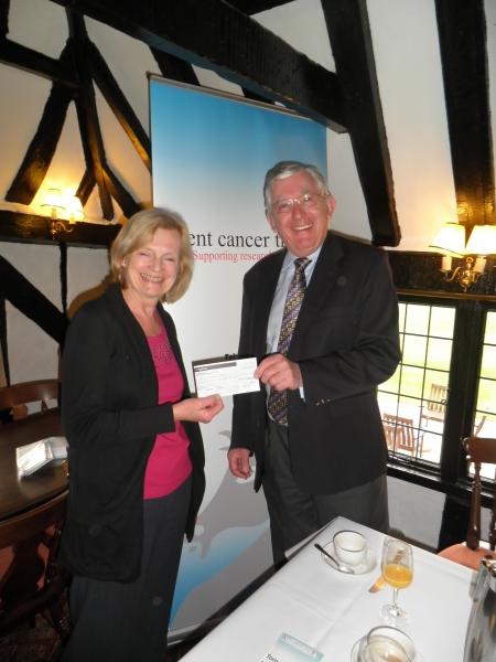 Kent Cancer Trust Presentation - Past President Kathryn Wilson presenting cheque to Tim Bentley Trustee of Kent Cancer Trust