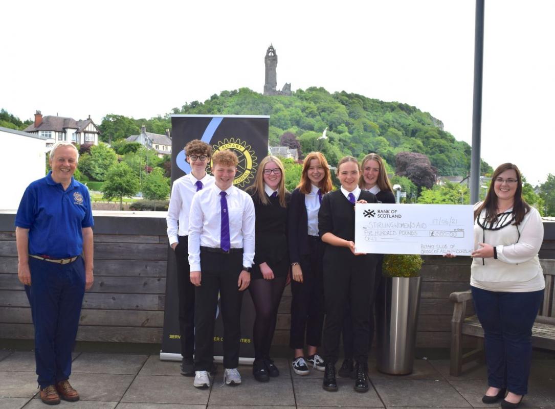 Runners Up Team from Wallace High School pass on their Rotary prize to Stirling Women's Aid