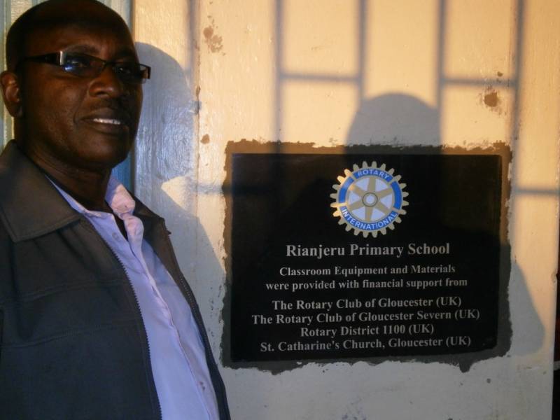 Rianjeru School, Mbeere,Kenya - Plaque on school wall - see article and photos under What we do...  Rotary in Action