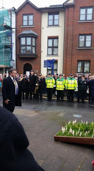 Remembrance Sunday Parade - Keith J Davies President of Rotary Club of Abergavenny laying the Rotary wreath on Sunday at the Remembrance Parade.