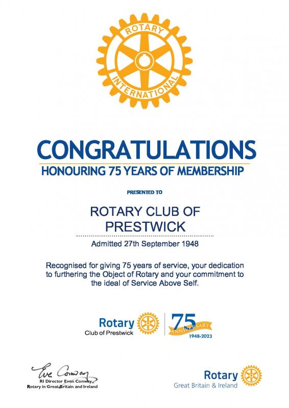 75th Birthday for Prestwick Rotary