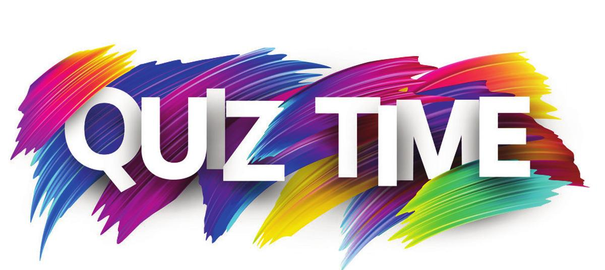 The word Quiz on a rainbow-coloured background.