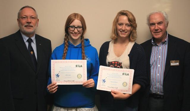 President Ian and Rotarian David Anderson with this year's participants - Ruby & Fidra